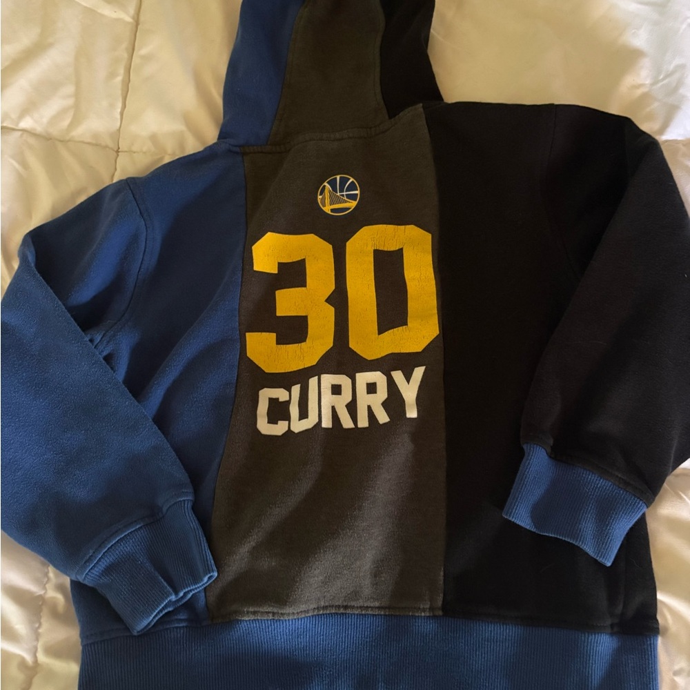 NBA warriors Steph Curry Gray and Black Hoodie with Blue Trim